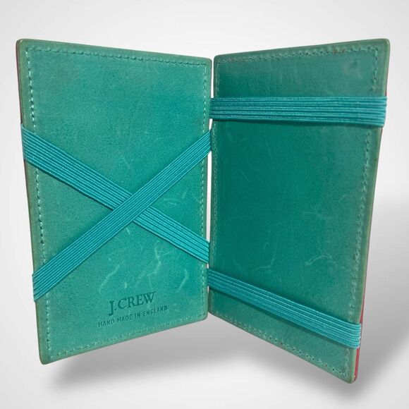 J CREW Inside Out Small Magic Wallet Credit Card Holder Genuine Leather Red Teal - Picture 2 of 7